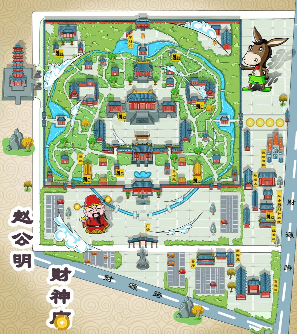 龙口寺庙类手绘地图